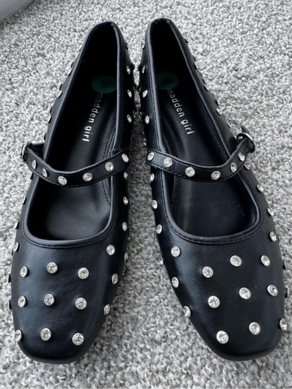 Madden Girl Black Rhinestone-Stud Mary Jane Flats